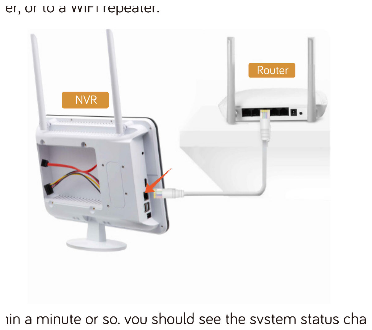Připojení portu WAN NVR k routeru kabelem Ethernet