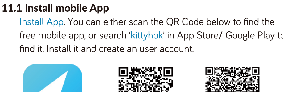 安装 Kittyhok App 的 iOS 和 Android 二维码