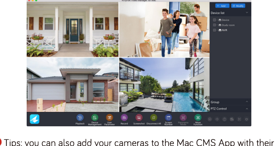 Mac CMS 软件显示的多路摄像头画面