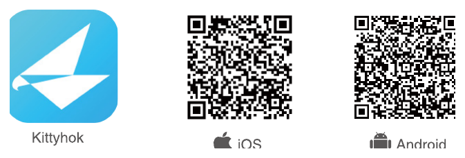 Kittyhok アプリのアイコンと、iOS・Android 用の QR コード